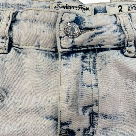 indigo Rein Acid Washed Distressed Cut Off Frayed Denim Jeans Shorts Size 3 - Picture 5 of 14